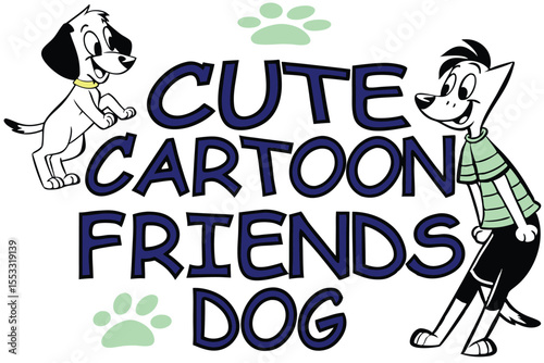 Adorable cartoon dog character in bold block letters