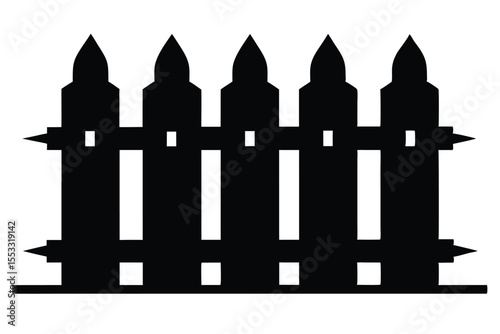 Silhouette of a Picket Fence with Pointed Tops and Square Accents