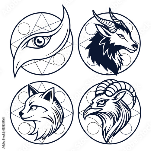 premium vector set of five animal heads Unique Animal Vector Illustration in Black and White Silhouette with Artistic Bold Line Art Touch for Designers Who Love Creative Wildlife Graphics