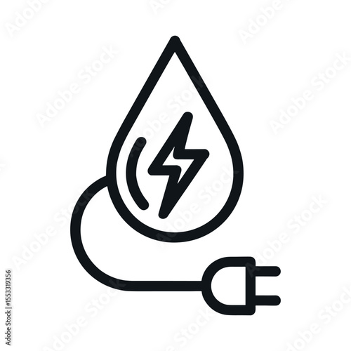 Renewable Energy Water Power Source Icon with Lightning Bolt and Plug