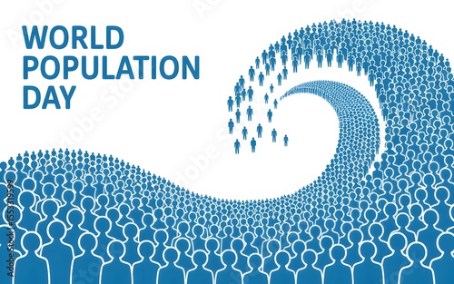 World population day conceptual illustration of people forming a wave symbolic of global demographics