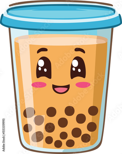 Adorable Bubble Tea Cup with Blushing Cheeks and Happy Smile isolated