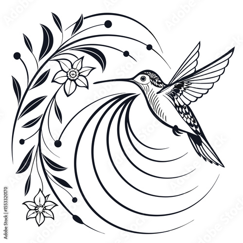 Creative and Bold Black and White Hummingbird Vector Illustration Collection Featuring Unique Line Art and Wildlife Silhouette Graphics Ideal for Stock Buyers and Professional Design