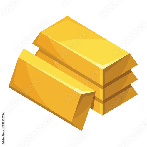 Gold bars are neatly stacked against a plain white background, vividly illustrating the concept of wealth and luxury in a vector style