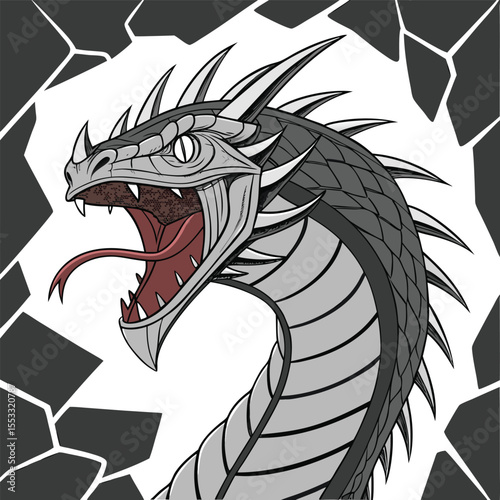 basilisk hybrid head a blend of serpent Unique and Creative Animal Vector Illustration Featuring Elegant Line Art in Bold Black and White Silhouette for Designers and Artists Looking for Minimalist
