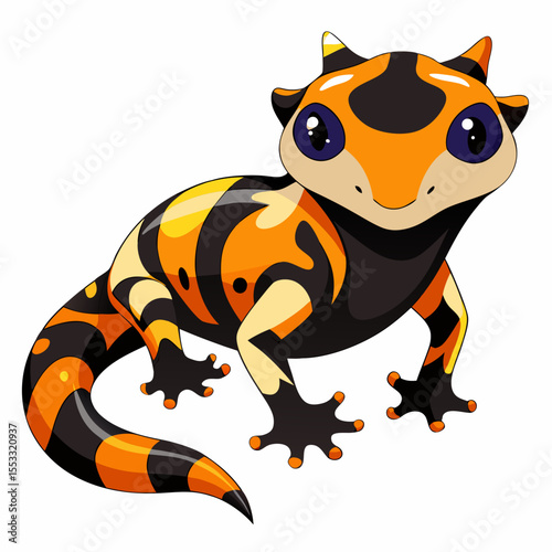 Harlequin Crested Gecko Vector Illustration – Orange and Black Pattern on Cream Body