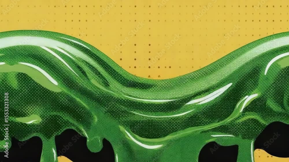 Dripping green substance on a patterned background