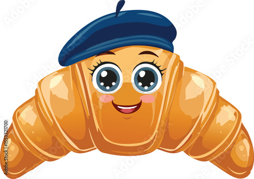 French Croissant Wearing a Stylish Beret and a Charming Smile