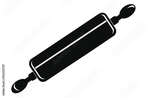 Rolling Pin Illustration Solid Black Kitchen Tool for Dough Preparation and Baking Needs