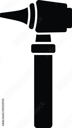 A black silhouette of an otoscope, a medical instrument used for ear examinations.