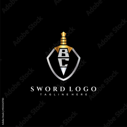 BC letter luxury monogram for shield and sword style image