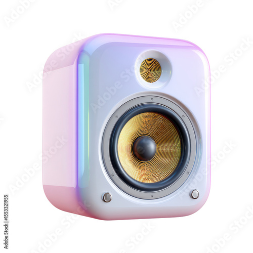 White and pink speaker with a gold rim. isolated-on-ransparent-3d-background