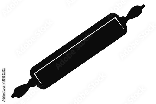 Black Rolling Pin Silhouette for Baking Dough, Food Preparation, and Pastry Making
