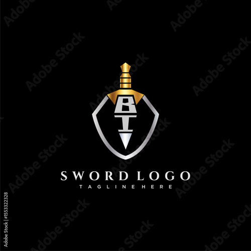 BI letter luxury monogram for shield and sword style image