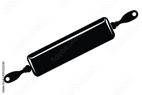 Black Silhouette of a Rolling Pin with Handles Ready for Baking and Cooking