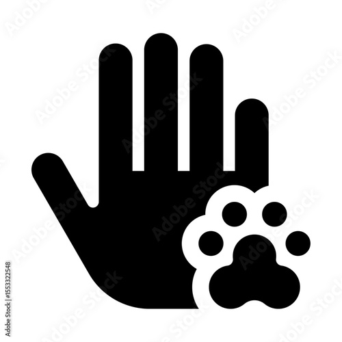 icono de conexión humano animal. Mano humana con de animal, vínculo entre personas y mascotas, cuidado, ternura y responsabilidad afectiva. Ilustración vectorial
