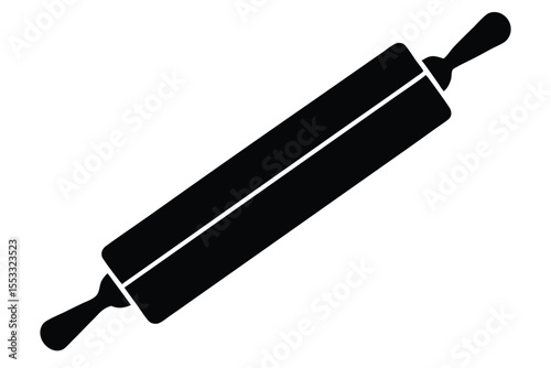 Black Rolling Pin with Handles Simple Kitchen Tool Icon Illustration and Culinary Arts
