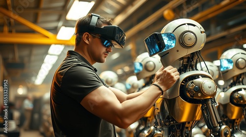 Strong Man Lifts VR Glasses to Finish Repairing Humanoid Robot