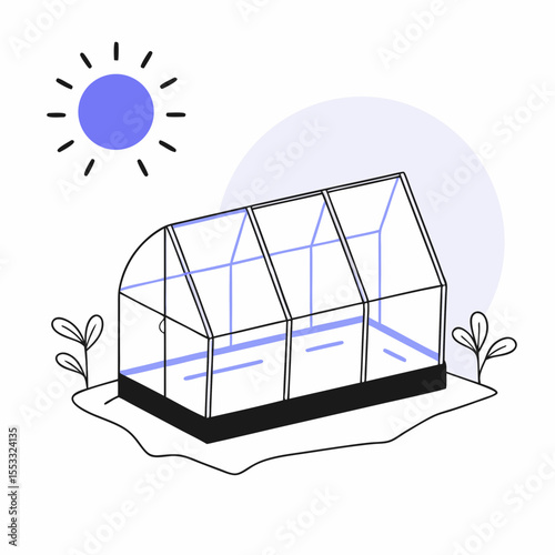 Modern greenhouse illustration with sunlight and plants for gardening  