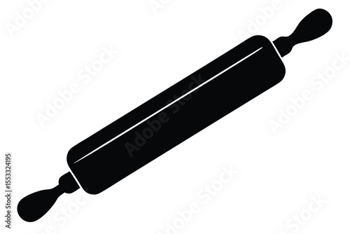 Rolling Pin Illustration Black Silhouette of a Kitchen Baking Utensil for Dough