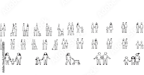 Family & Parenting Line Icons - Thin Vector Pictograms (Couples, Single Parents, Kids, Elderly) - Modern Linear Illustrations for Apps & Websites