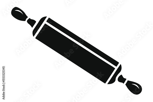 Black Silhouette of Rolling Pin with Handles for Dough Preparation and Baking
