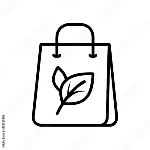Paper bag with leaf symbol representing eco shopping in vector style on transparent background