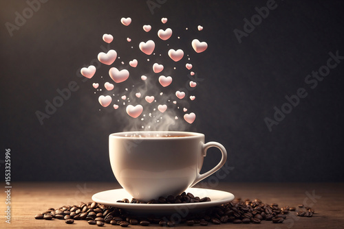 Adorable Coffee Cup Blowing Heart-Shaped Steam Puffs
