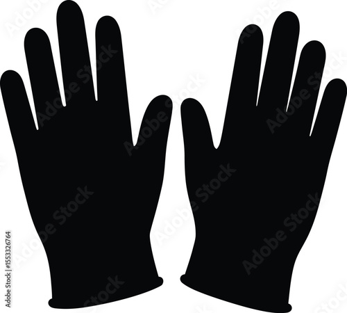 Black silhouette of a pair of protective work gloves, palms up.