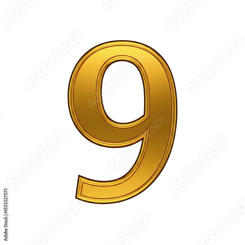 Drawing of a namber 9 gold isolated on a white background
