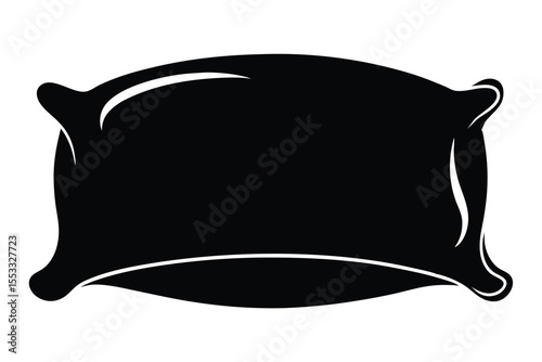 Black silhouette illustration of a soft rectangular pillow with curved edges for decoration