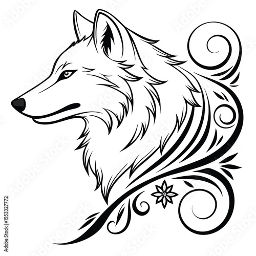 high resolution black and white beautiful wolf vector Unique and Bold Animal Vector Illustration Featuring Creative Black and White Silhouette Art in a Stylish Line Art Format Perfect