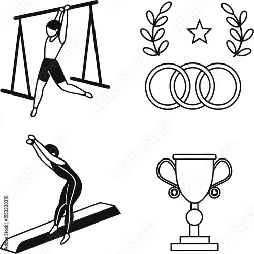 Gymnastics and Sports Competition Icon Set – Vector Illustration