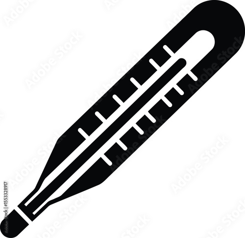 A black and white illustration of a medical thermometer, showing temperature markings.