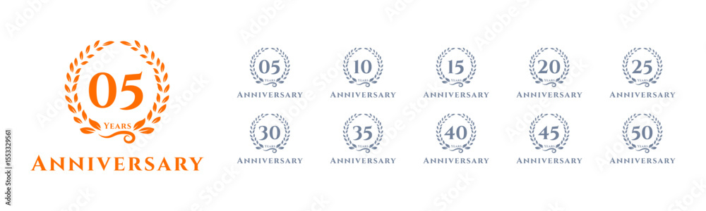 Obraz premium Anniversary Logos 5, 10, 15, 20, 25, 30, 35, 40, 45, 50 Years