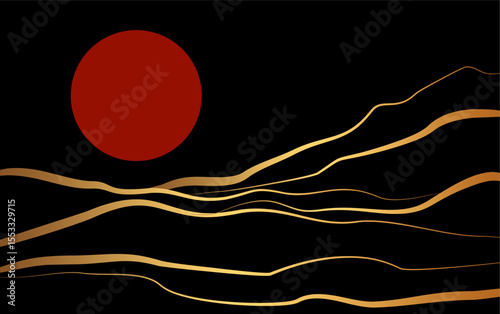 creative minimalist modern gold line art print. Abstract contemporary aesthetic backgrounds landscapes. with Mountain