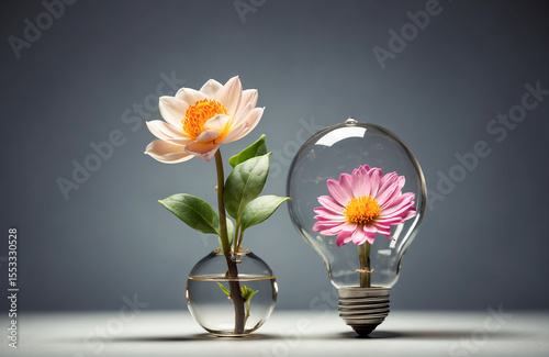 Blooming Flower Emerging from a Glowing Light Bulb