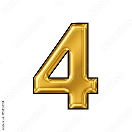 Drawing of a namber 4 gold isolated on a white background