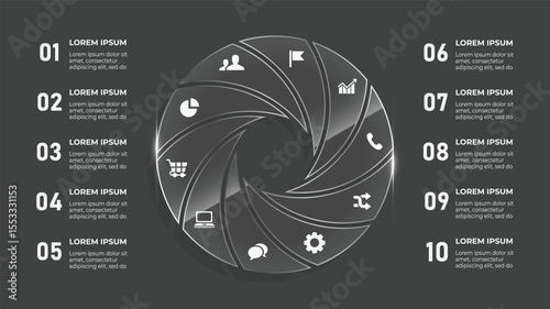 3D Glass Circle Infographic – 10 Step Business Timeline Vector Template with Modern Tech Design