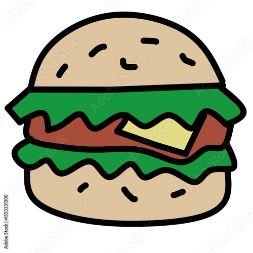 A delicious burger filled with meat and cheese and fresh vegetables