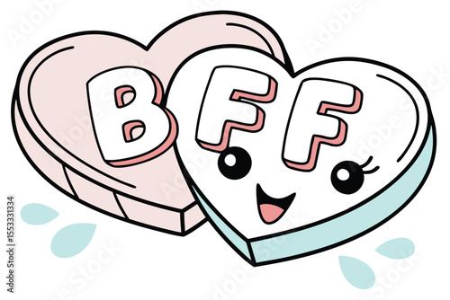 Cute smiling candy hearts with bff lettering for friendship and love