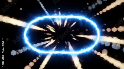 Glowing Blue Oval Light Frame with Fireworks Trails