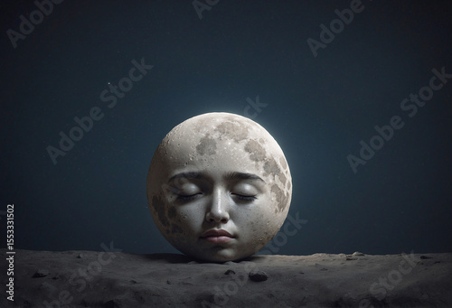Drowsy Crescent Moon with a Sleepy Face and Gentle Expression