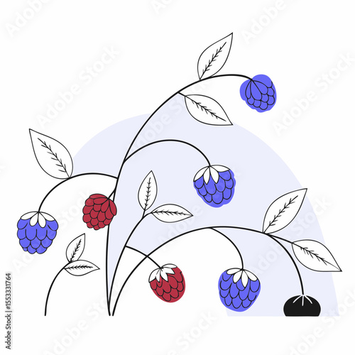 Berry bush with fruits in colorful design on simple background  