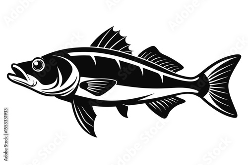 Detailed Black and White Vector Illustration of a Fish Side View Art Design