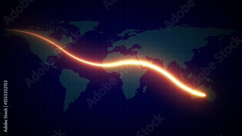 4K Global Business Decline Animation. Neon Glowing Lines and World Map Background with Downward Arrow Graph Representing Economic Crisis, Market Loss, and Financial Recession Concept