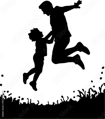 silhouette of a jumping man with his son
