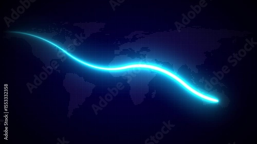 4K Global Business Decline Animation. cyan Neon Glowing Lines and World Map Background with Downward Arrow Graph Representing Economic Crisis, Market Loss, and Financial Recession Concept