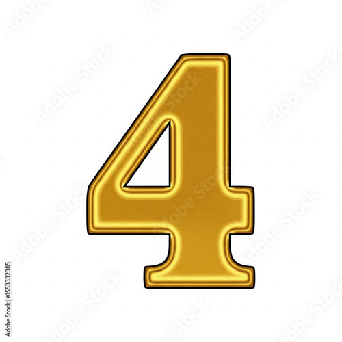 Drawing of a namber 4 gold isolated on a white background