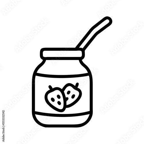 Strawberry jam jar icon in black line style